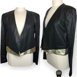 VEDA Moto Style Jacket Two Tone Black & Gold 100% Sheep Leather